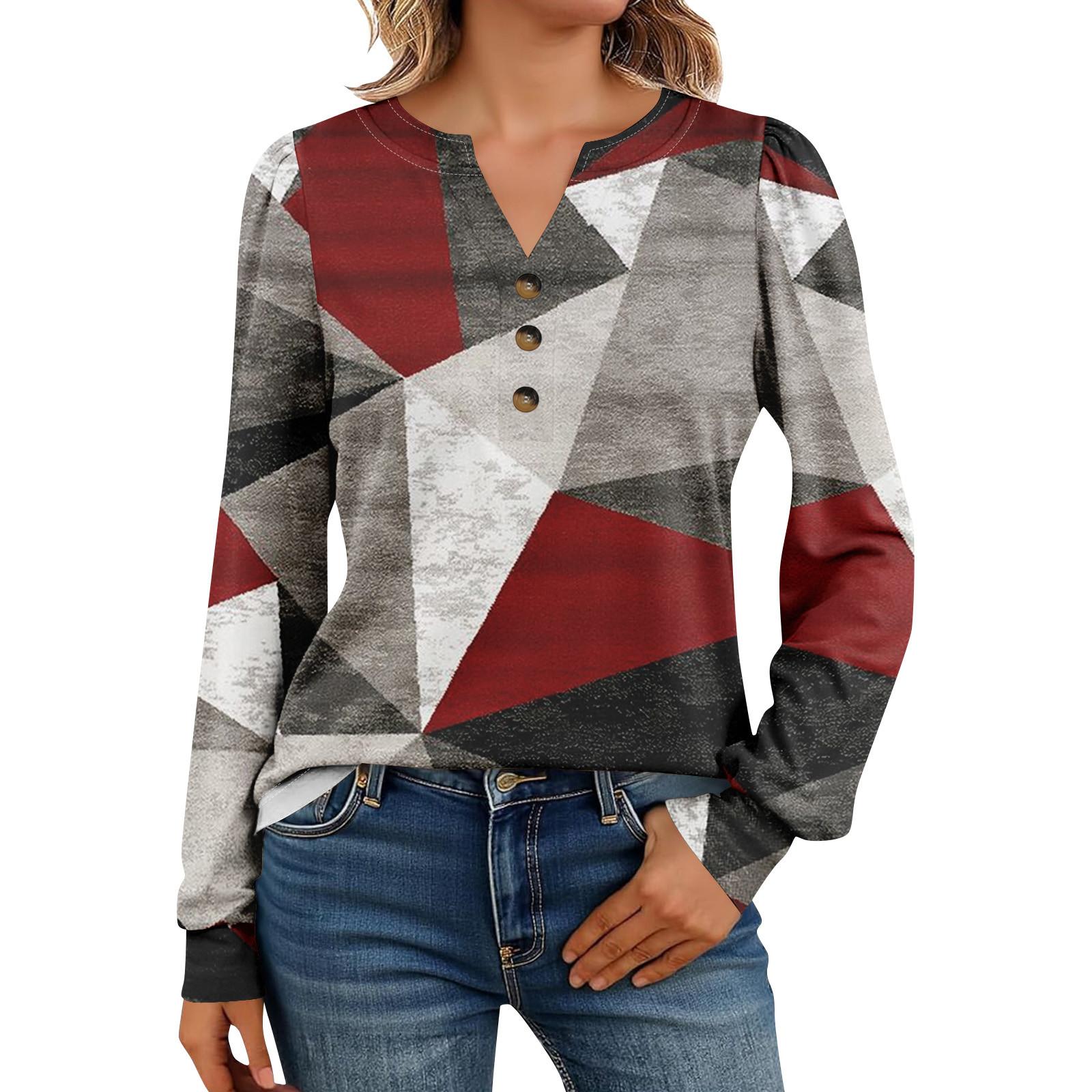 

Женские рубашки с длинным рукавом Хенли Повседневные топы Модные блузки Милые футболки XL винный