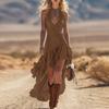 Abito da Donna Senza Maniche Scollo a V con Orlo a Volant Vintage Design High-Low per Eventi Casual Serali Estivi