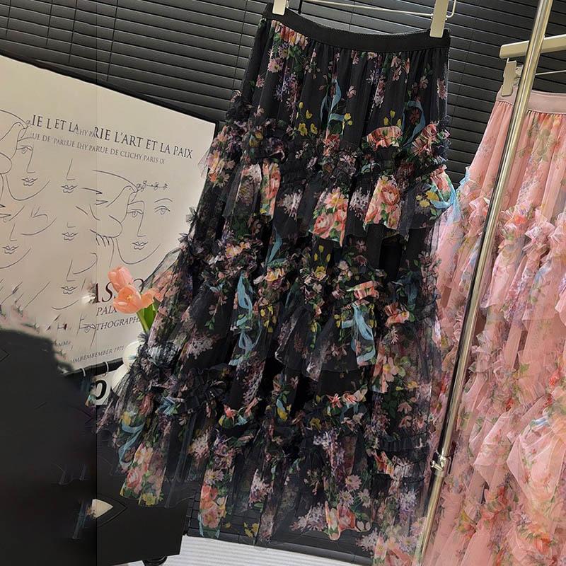 Skirt for Women Casual Versatile Floral Print Elastic High Waist Long LooseTrousers Stretchy Slim Skirt