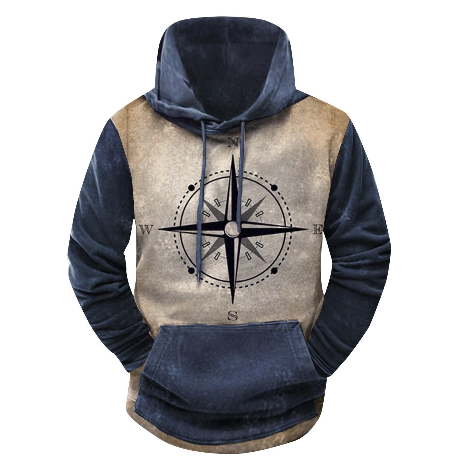 

Модный свободный мужской и женский свитер с капюшоном с длинным рукавом и принтом M тёмно-синий