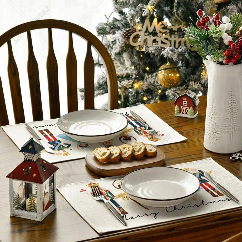 4 Pcs Wrinkle-Proof Nutcrackers Christmas Placemats Soft Tablecloth Christmas Table Mats  Party