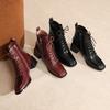 Fashion 2024 New Autumn Women Boots Genuine Leather Shoes for Women Square Toe Chunky Heel Shoes Lace-up Chelsea Ankle Boots Western