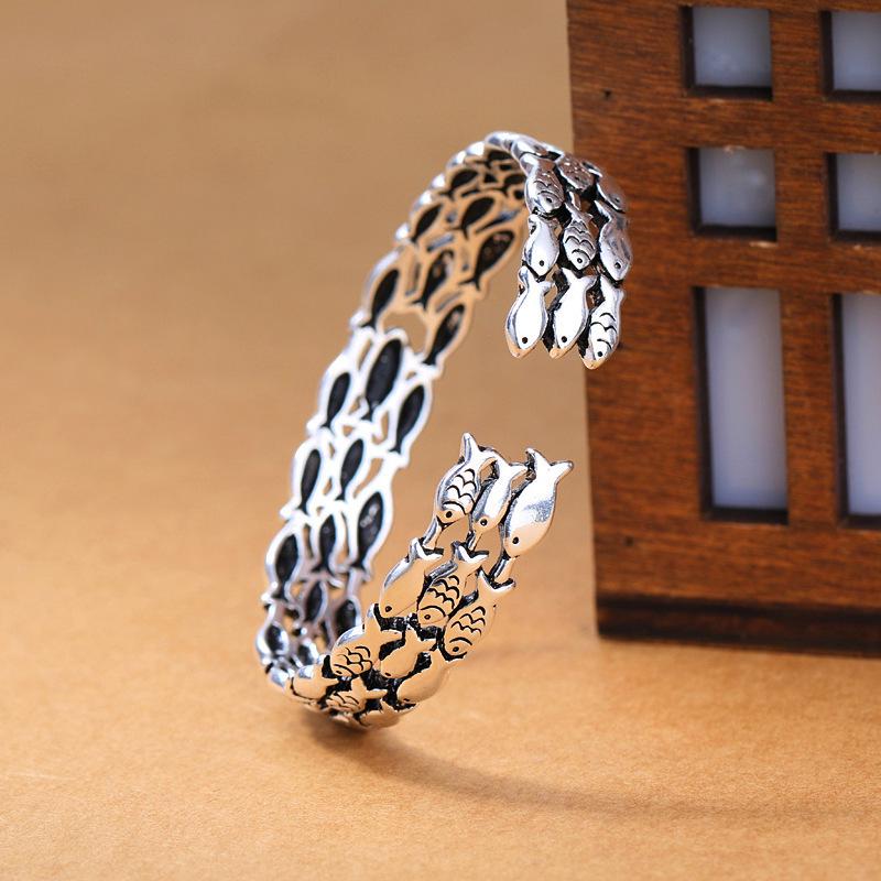 Retro Openable Fish Bracelet: Cute Thai Silver School of Fish for Women - Abundance Year After Year