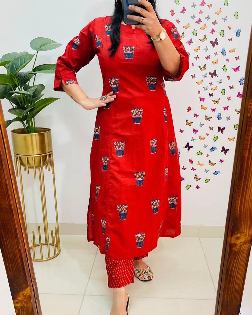 Women Designer Kurta Pant Cord Set Indian Bollywood Top Tunic Pure Cotton Kurti