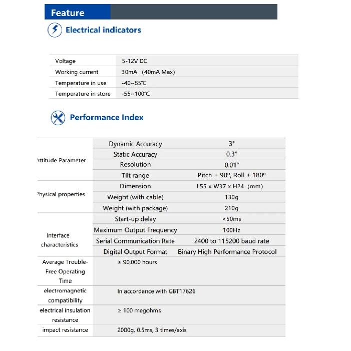 BW-VG57 Dynamic Tilt Angle Sensor Accuracy 3 / 0.3 Resolution 0.01 Pitch 90 Roll 180 Inclinometer RS232 RS485 TTL Modbus 5V-12V