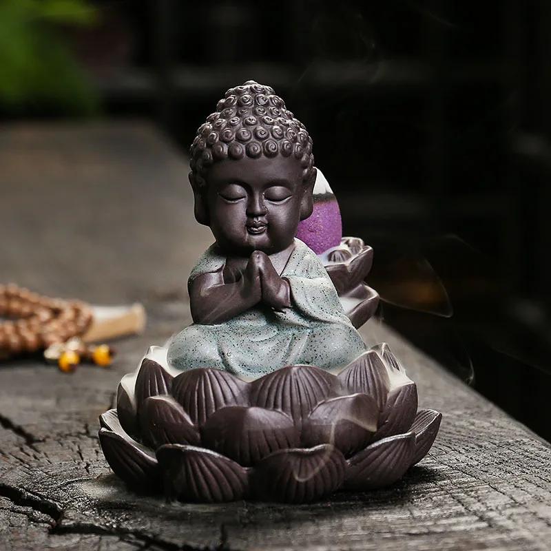 1pc, Zen Incense Buddha Ceramic Handicraft Lotus Home Ornaments Waterfall Backflow Incense Burner (Without Incense)