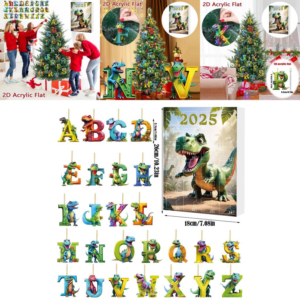 Dinosaur Christmas Countdown Calendar With Acrylic Dinosaur Accessories For Festive Decor