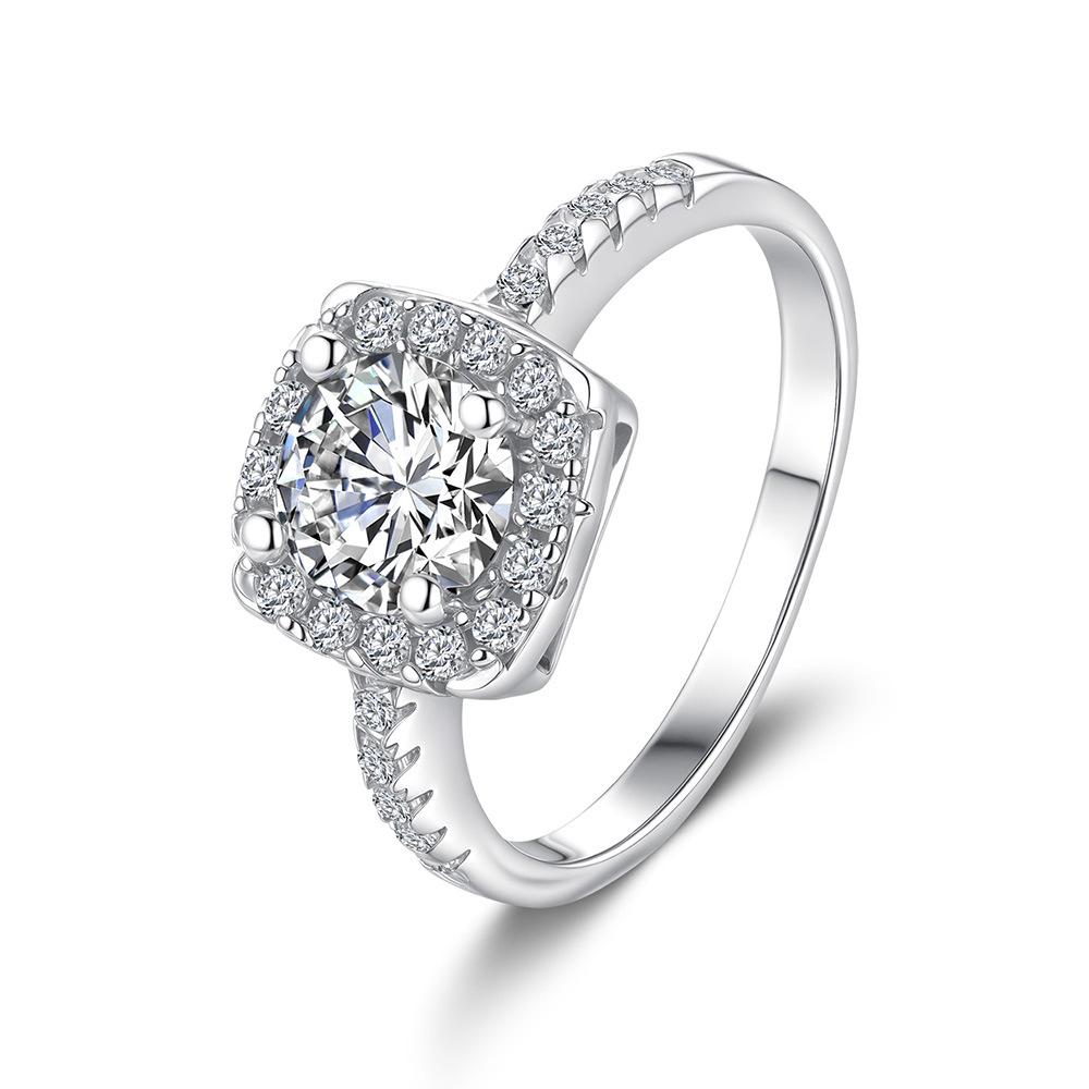 Platinum Pt950 Women's 1ct Moissanite Diamond Ring for Women Four Claws Deluxe Square Bag 18k White Gold Rings Fine Jewelry