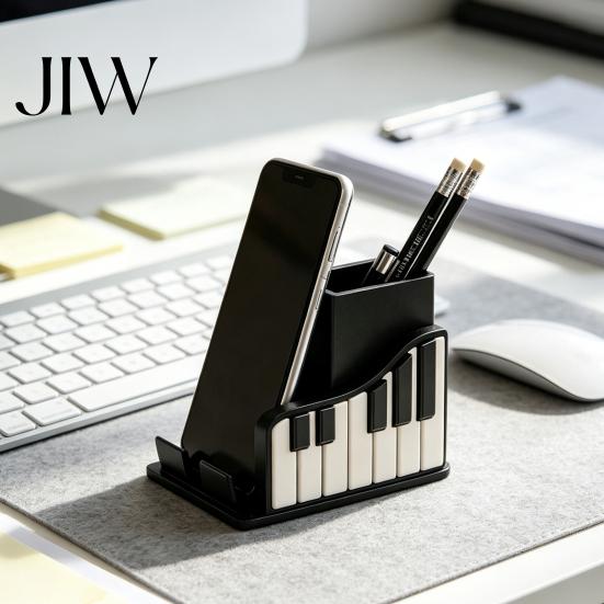 Bandeja de Escritorio Compacta para Notas Forma de Piano Portalápices, Organizador Creativo Temático Musical, con Soporte para Teléfono Almacenamiento Pequeño de Escritorio Diseño de Portalápices, Papelería