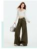 Damen Sommer Grüne Cargohose - Amerikanischer Stil, Elastischer Bund, Kordelzug, Mehrere Taschen, Lässiges Weites Bein Design