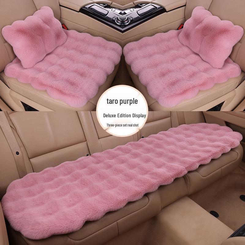 Universal Winter Car Seat Cushion Set - Thickened Fleece with Faux Rabbit Fur, Warm & Plush