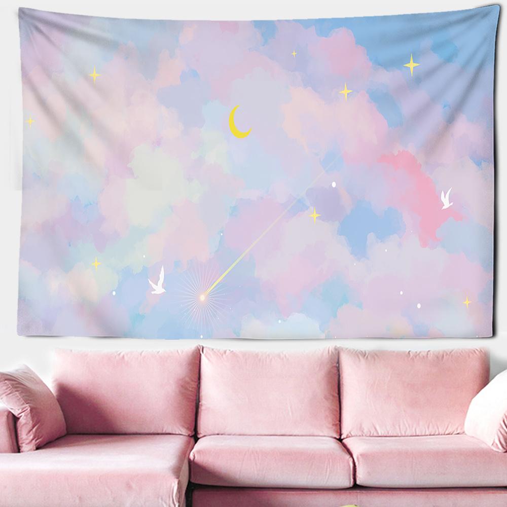 

Colorful Clouds Tapestry Moon Starry Sky Meteor Print Tapestry Psychedelic Wall Hanging For Child Girls Kawaii Room Dorm Decor 74x94cm(29x37in)