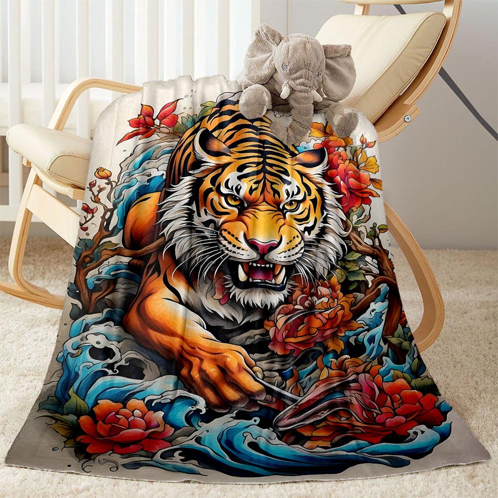 Tiger And Roses Blanket Suitable for Offices, Travel, Living Rooms Also a Good Gift for Friends and Family Suitable for All Seasons.