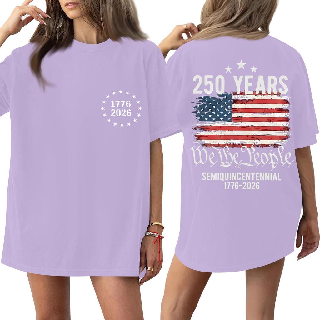 Women's Fashionable Casual Short-Sleeve Round Neck Printed T-Shirt For The 250th Anniversary Of The Founding Of The United States
