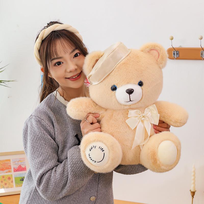 Wearing Beret Navy Teddy Bear Plush Doll Cute Bow Tied Perfect Gift Huggable