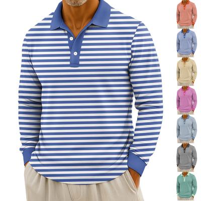 Men's Casual Striped Print Button-Up Long-Sleeve Tops