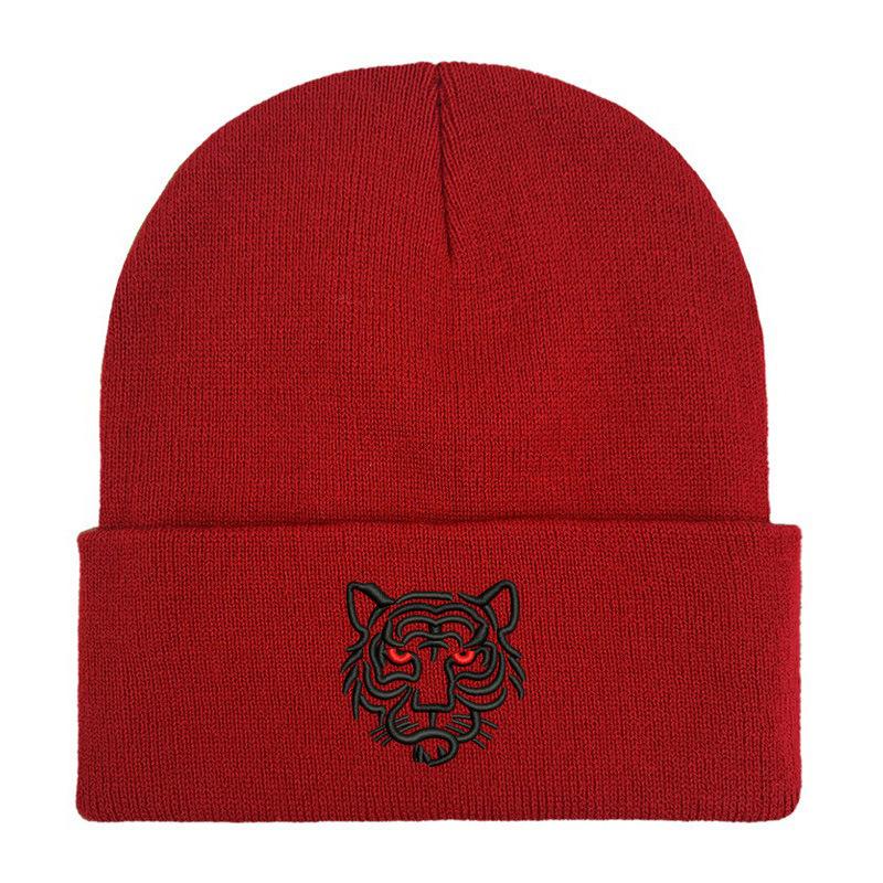 Tiger head embroidered wool knitted hat student outdoor men's and women's autumn and winter thermal hat pullover hat