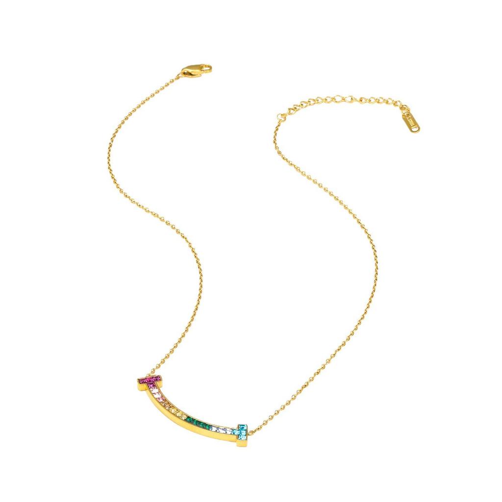 New Rainbow Zircon Clavicle Necklace for Girls - Colorful and Versatile Summer Style