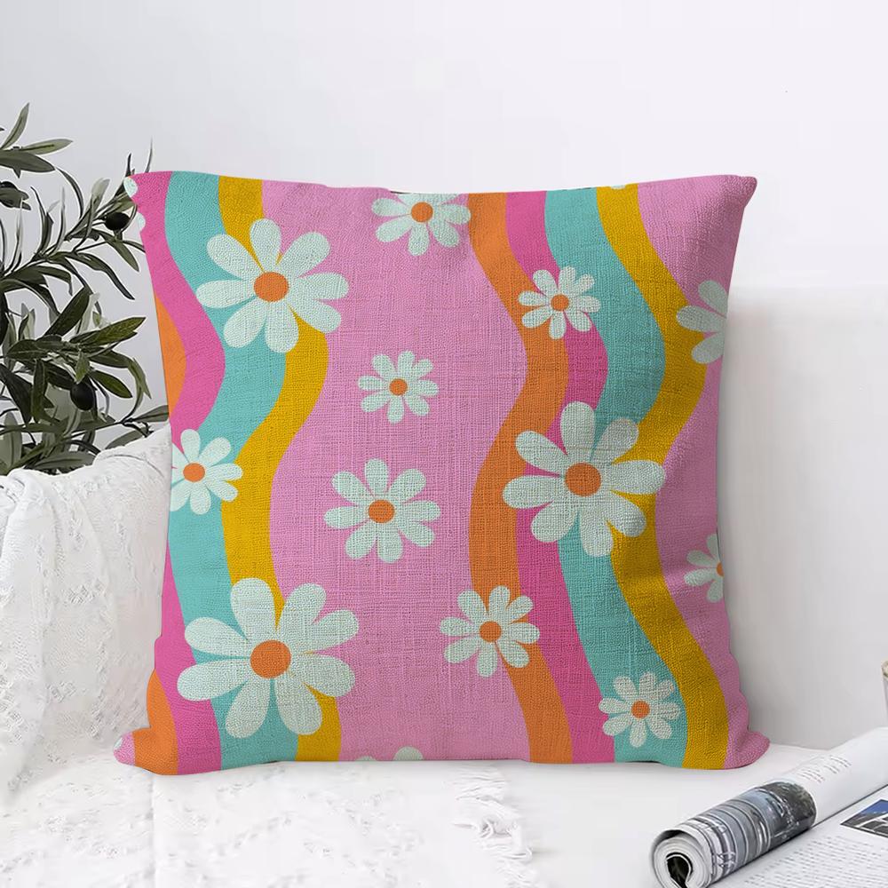 Colorful Daisies Cushion Cover Breathable Linen Pillow Cover SkinFriendly Home Decor Pillowcase with Hidden Zipper