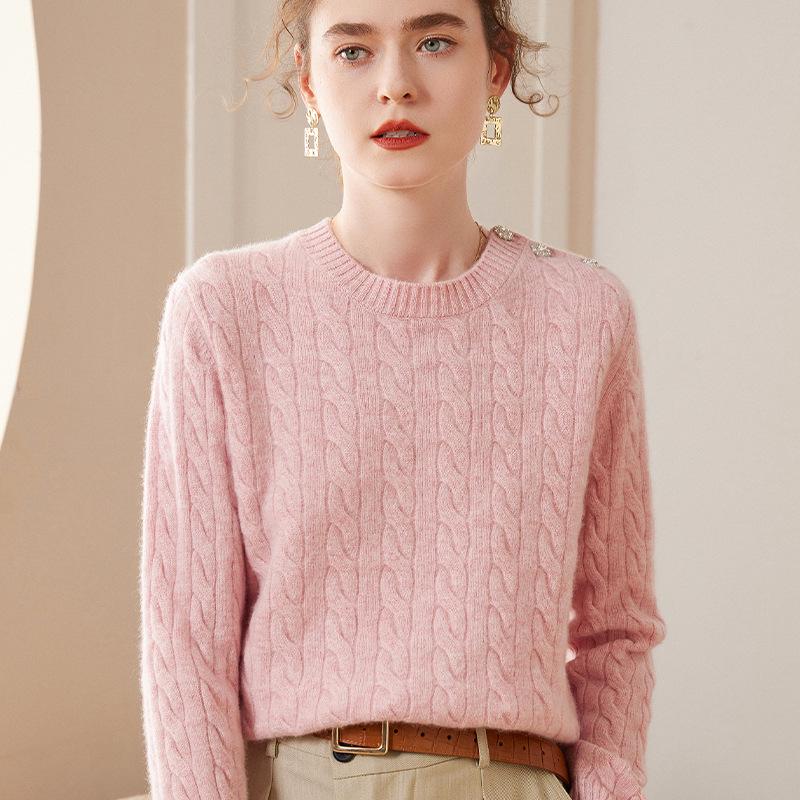 Women's Pure Cashmere Round Neck Sweater - Versatile Spring Pullover Knitted Top