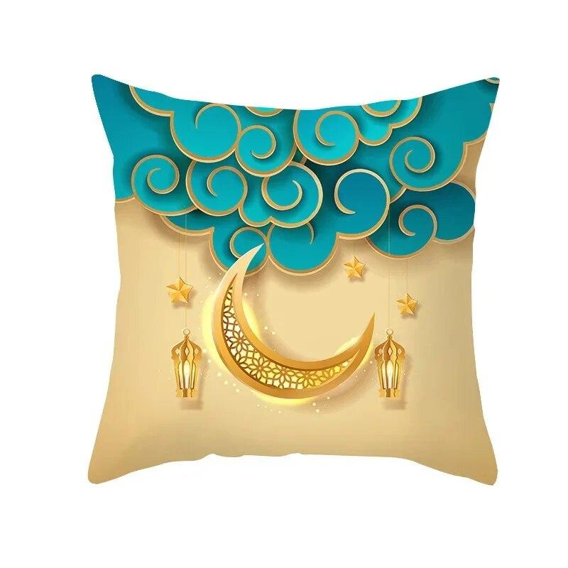 Islamic Eid Mubarak Decorative Pillowcase Home Decor Sofa Cushion Cover Ramadan Cotton Mosque Muslim Pillowcase 45X45CM