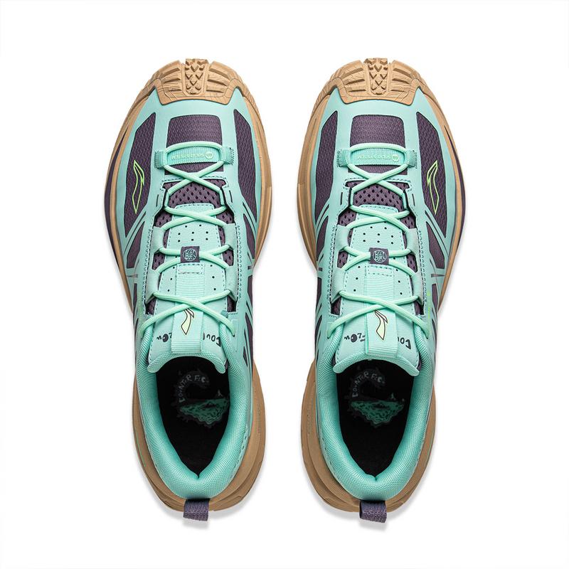 Li Ning CF Su Xing Chuan SE Shock Absorption Rebound Wear Resistant Waterproof Low Top Outdoor Hiking Shoes Unisex Hiking Shoes Green Purple AHTV015-4