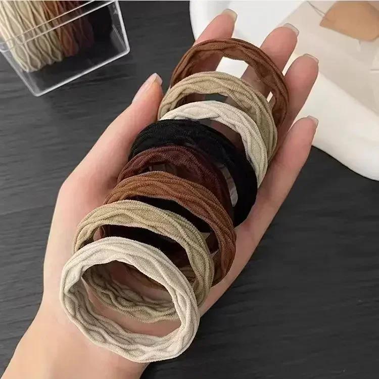 New High Elastic Durable Rubber Band Female Simple High Ponytail Hair Rope Head Rope High-grade Sense Hair Rope 5 Pieces A Set