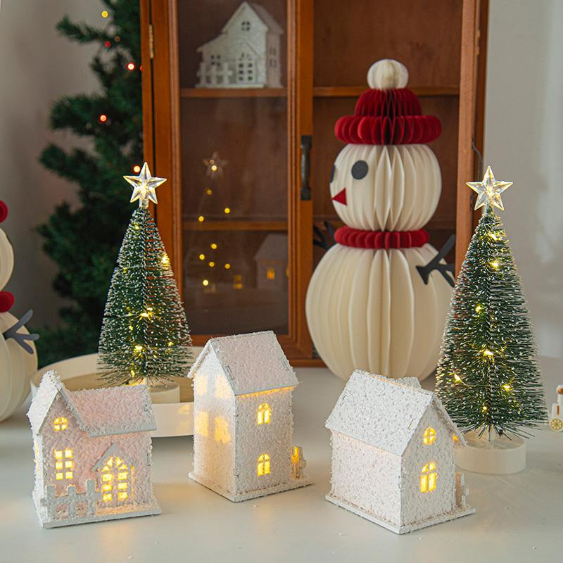 Christmas Glowing Snow House Desk Ornament Christmas Gift 2026 Glowing in The Dark Xams Tree Train Ornament Home Decor