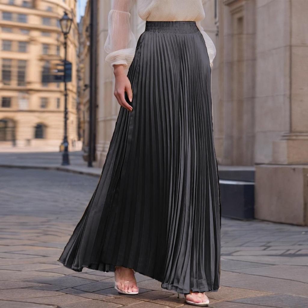 Women's  Casual Pleated Solid Color Half Skirt, Pleated A-line Skirt, Large Swing Floor-length Skirt