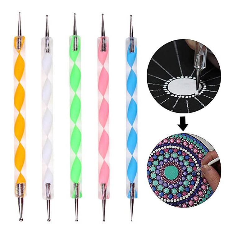 5 Acrylic Spiral Dotting Pens for Rock Painting & Nail Art - Double-Ended DIY Embossing Tools.
