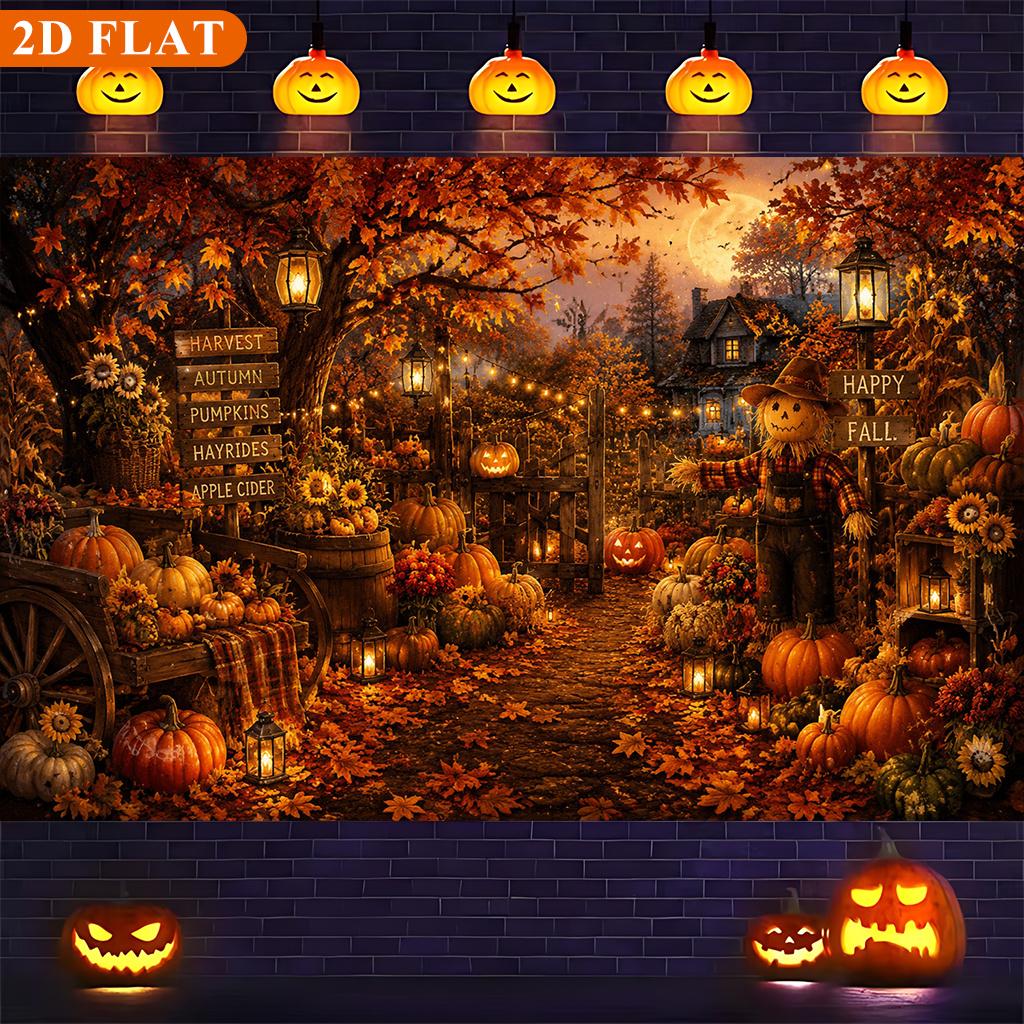 1 piece of 2D flat banner pumpkin lanterns light up during the harvest season durablezyc