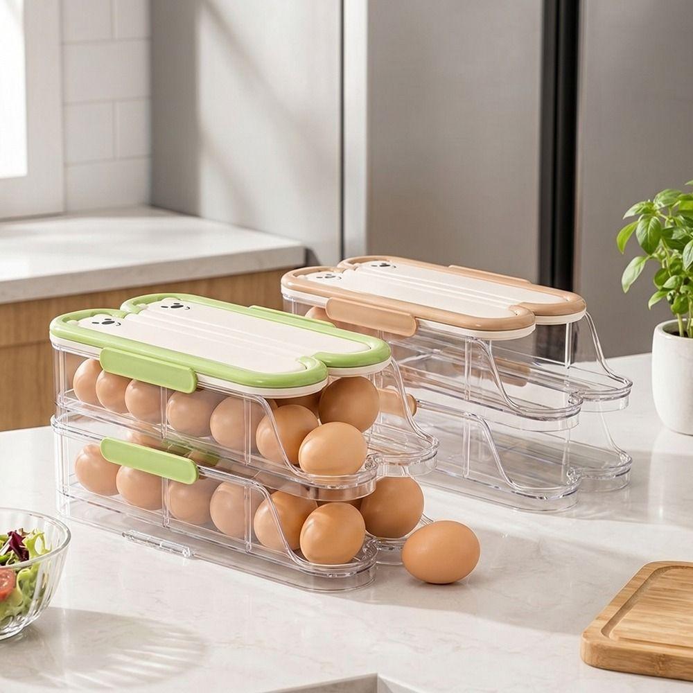 Transparent Automatic Rolling Egg Container Food Grade Refrigerator Egg Rack for Kitchen