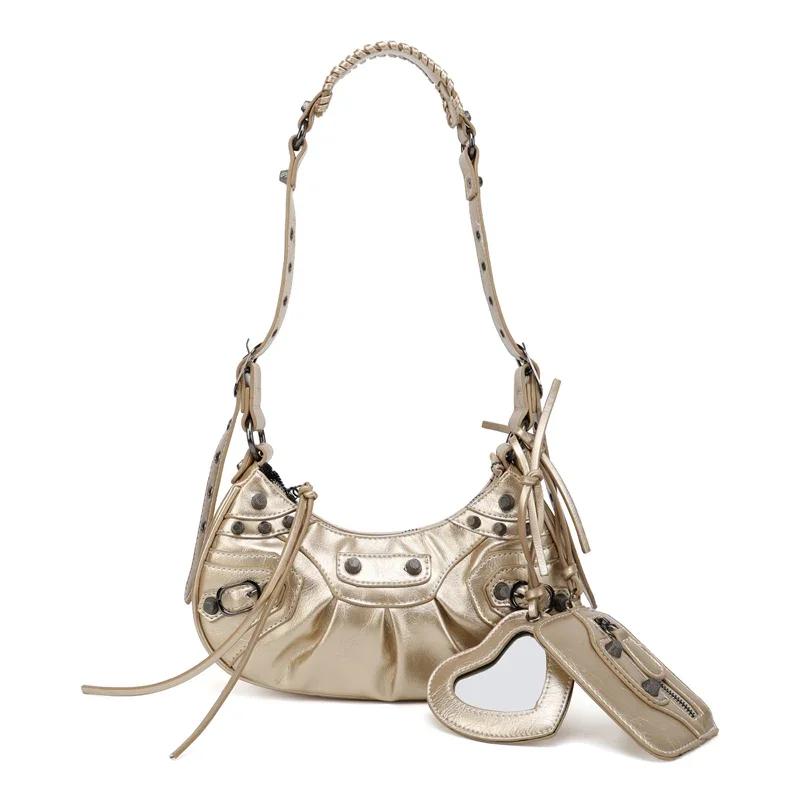 

Модна мотоциклетна сумочка на плечі з заклепками, осінь і зима Нові жіночі сумки-мессенджери з м’якої штучної шкіри 27x13x7cm