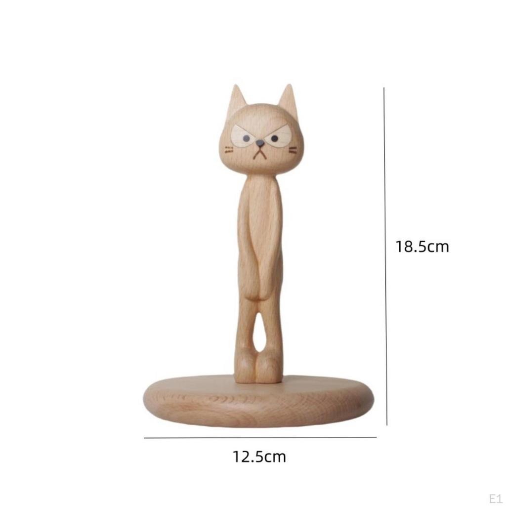 Wooden Cat Paper Towel Holder Carved Base Tissue Black Walnut