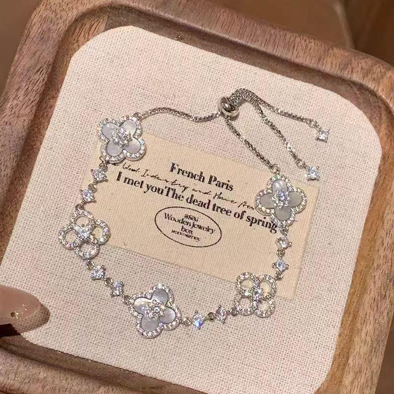 Pink Small Flower Four Piece Set Adjustable Micro Paved Delicate Jewelry For Women