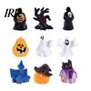 Tabletop Halloween Decoration 3Pcs Mini Resin Figurines, Miniature Pumpkin Ghost Grim Reaper Outdoor Castle Statue for Spooky Fairy Garden,