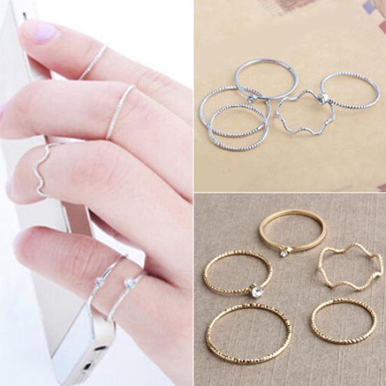 5Pcs/Set Band Ring Wave Stack Above Knuckle Midi Rings Lady Jewelry Charm