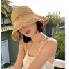 Crochet straw hat summer hollow sunscreen visor breathable not sultry colored vacation wind wide brim woven straw hat women