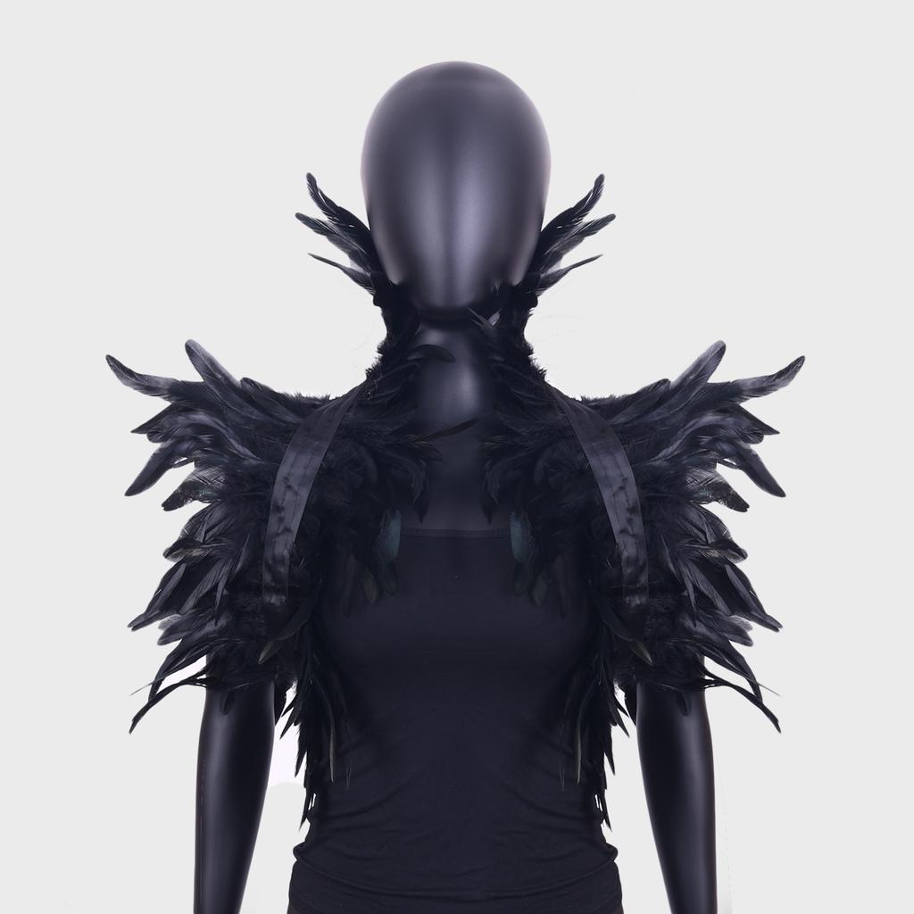 Halloween Feather Shawl Wristlet Set Feather Shawl Punk Feather Party Holiday Dress Up Cosplay Costumes Poncho for Women and Men