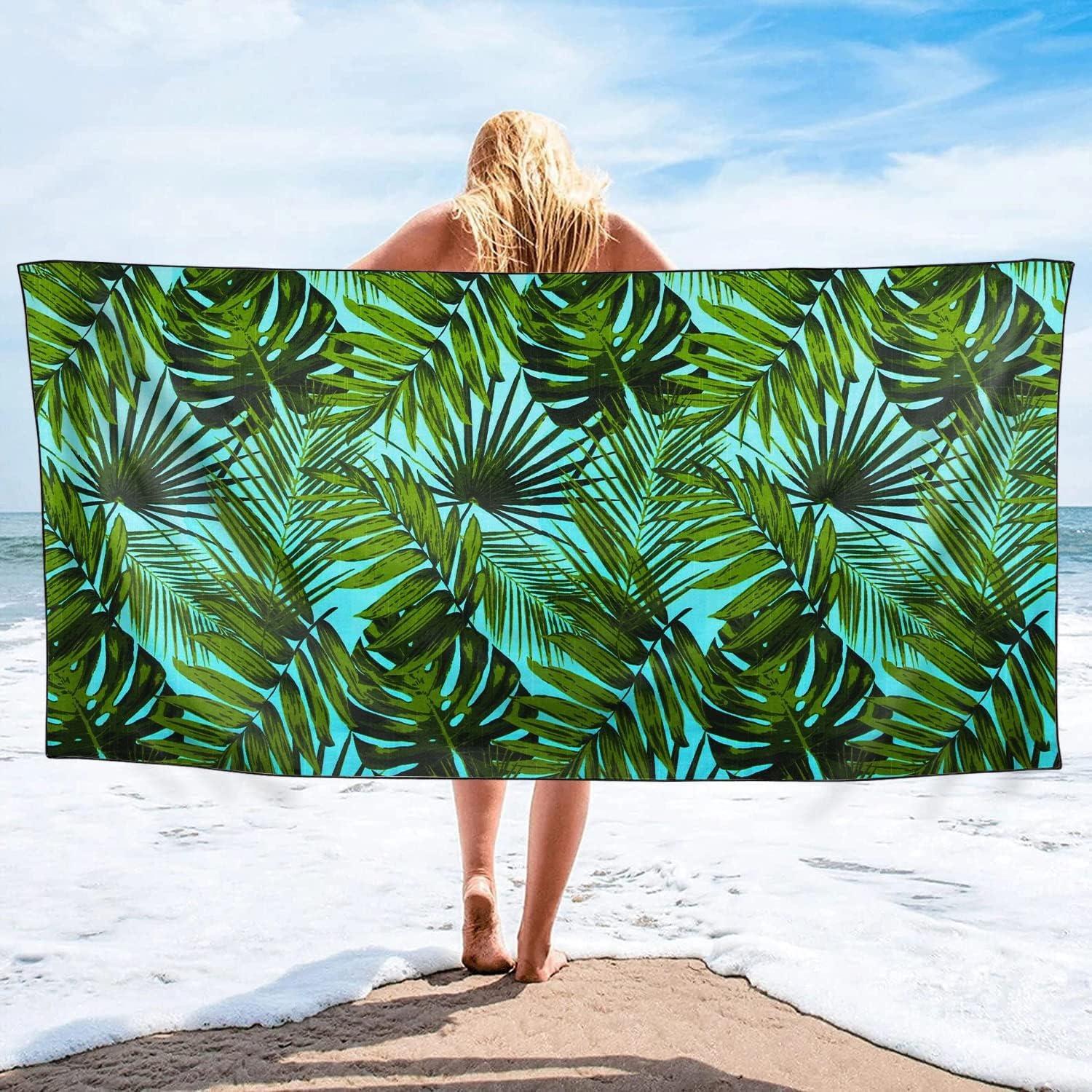 

1PC Green leaves pattern Beach Towel for Family stuffs friend Gift Quick-Dry Sand free For Bath Yoga Beach Camping Swimming GYM W40*H60(CM)