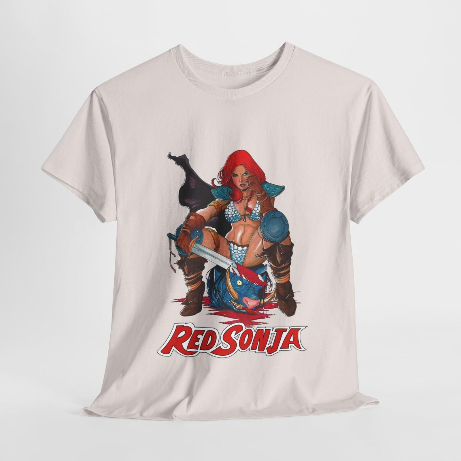 Red Sonja Heavy Cotton Tee, Unisex Graphic T-Shirt Mens Womens Tees Top, Vintage Red Sonja Comic Tee 3XL