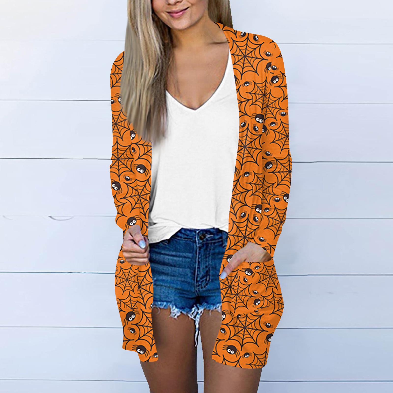 

Женская модная повседневная куртка-кардиган средней длины с длинным рукавом и принтом на Хэллоуин XXXXXL жёлтый