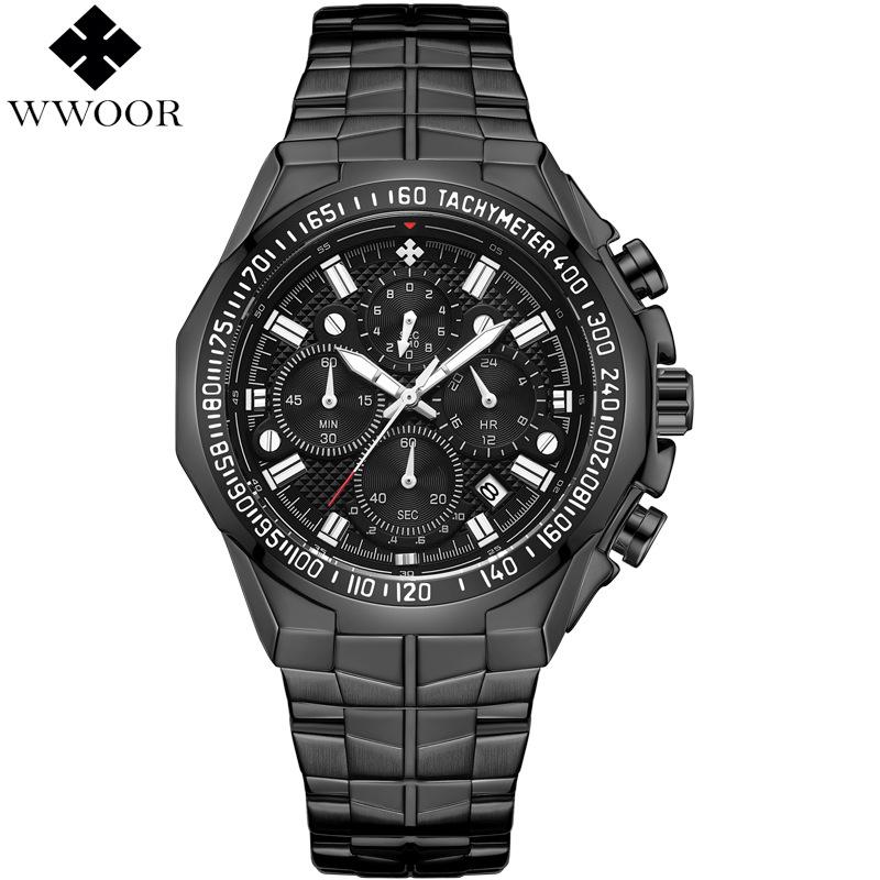 WWOOR Wò Ài 8868 Men's Trendy Luminous Steel Band Waterproof Quartz Sports Watch