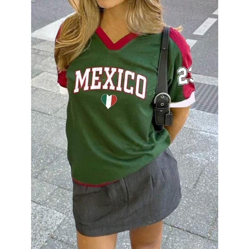 Mexico Pattern Digital Printed Football Jersey Women's T-Shirt Loose Quick Drying Short Sleeved Sportswear Casual Tops Clothing