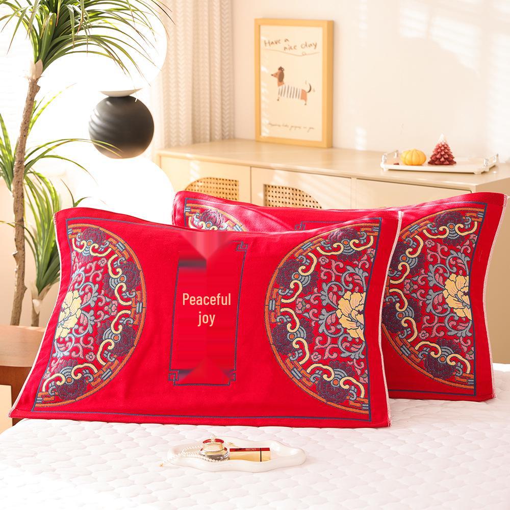 Par de Fronhas de Algodão Antiderrapantes - Design Festivo Vermelho, Absorventes de Suor, Anti-Queda, Frete Grátis