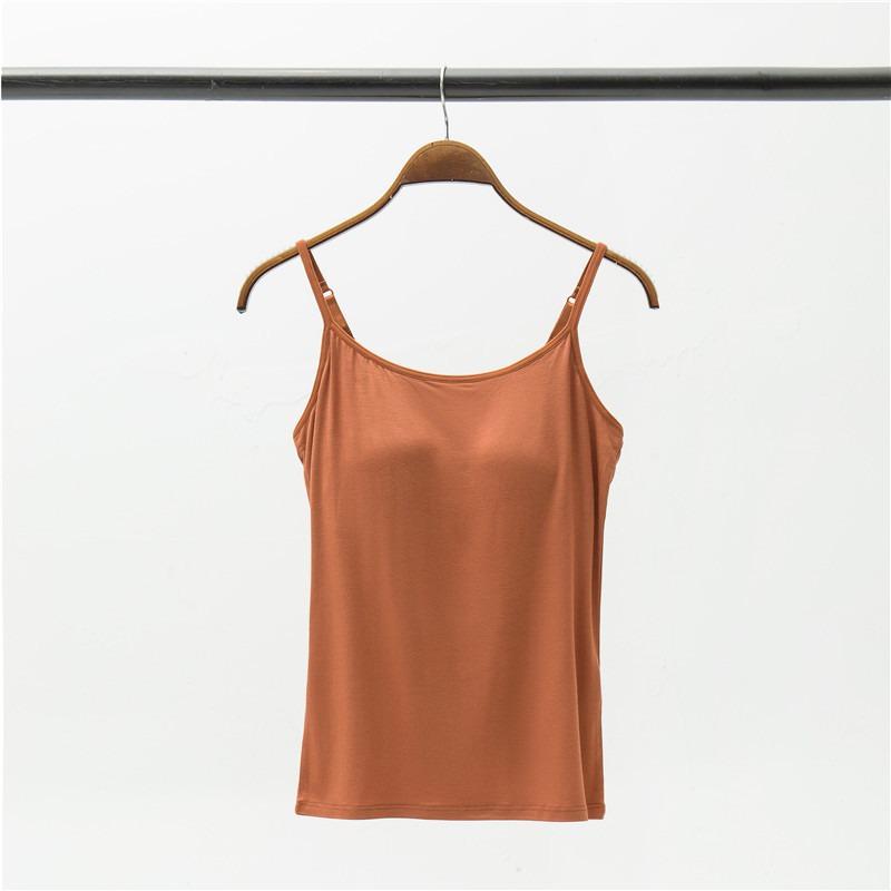 Modal Women s Wireless Strappy Tank Top with Built-in Bra Cups for Yoga XL