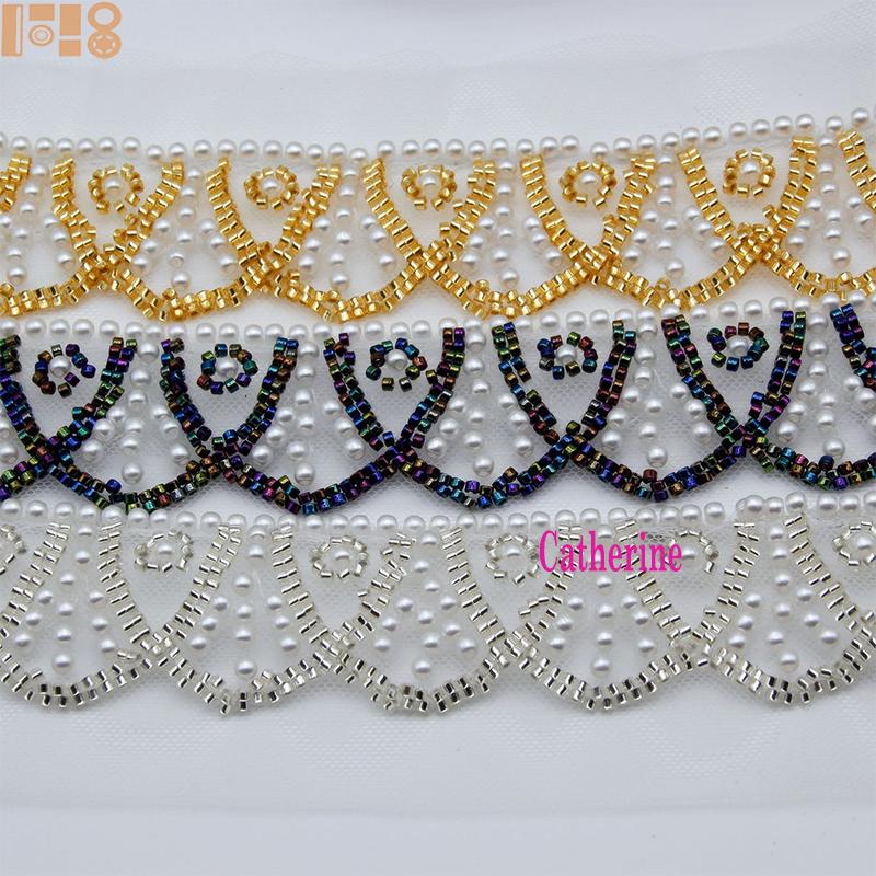 Gold Beaded Lace Ribbon Garment Sewing Accessories Trimmings for Clothing Dress Collar Cuff DIY Crafts Needlework Applique