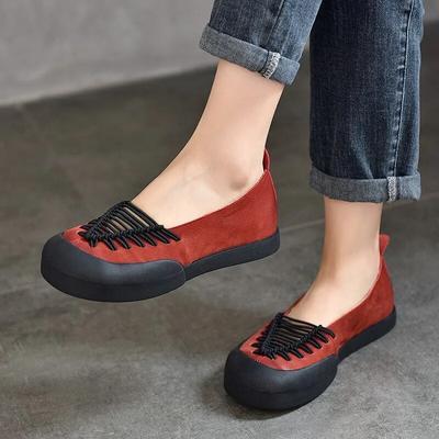 Handgemachte Retro-Loafer aus echtem Leder, flache Schuhe, runde Zehenpartie, weiche Sohle, lässige Schlupfschuhe für Damen