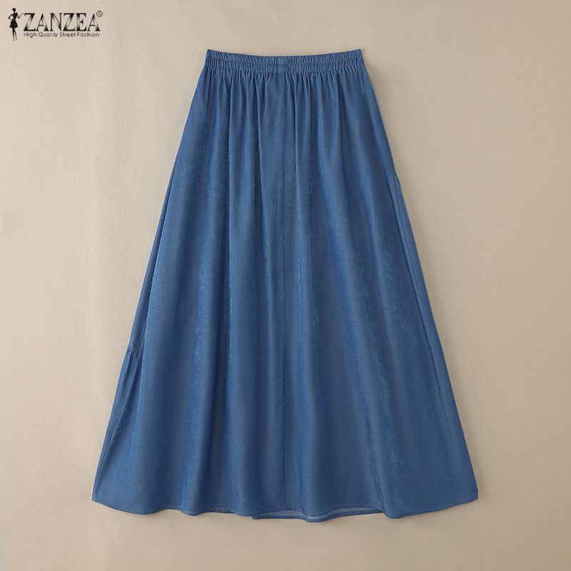 ZANZEA Womens Loose Casual Solid Color Long Skirts