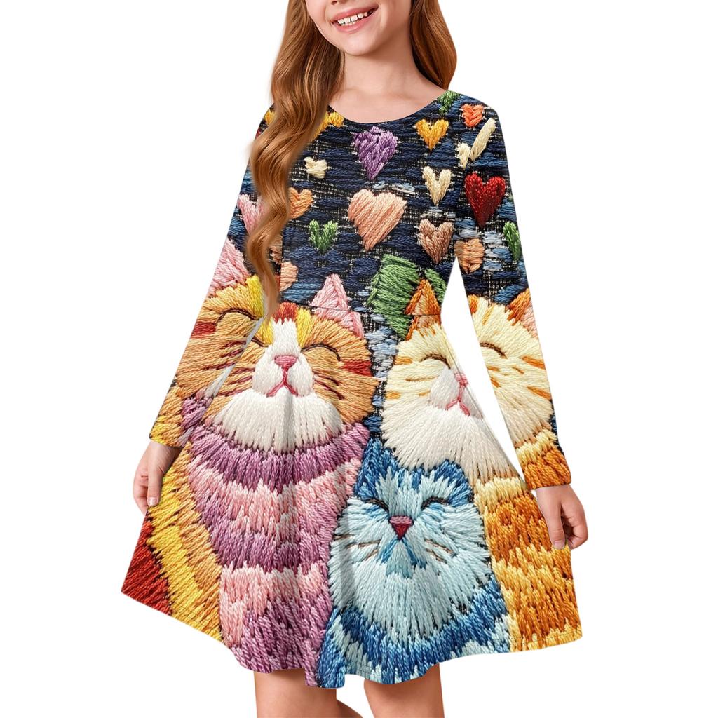 Sommer-Prinzessinenkleid für Mädchen - Langärmeliges A-Linien-T-Shirt-Kleid Valentinstag